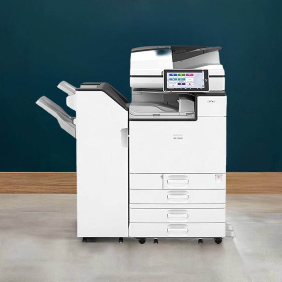 A color and black and white production copier with a finishing unit for stapled and booklet output